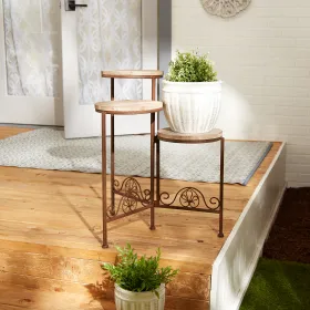Vintage-Inspired Rustic Triple Plant Stand for Indoor and Outdoor Decor