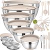 Mixing Bowls with Airtight Lids Set, 26PCS Stainless Steel Khaki Bowls with Grater Attachments, Non-Slip Bottoms Kitchen Gadgets Set, Size 7, 4, 2.5