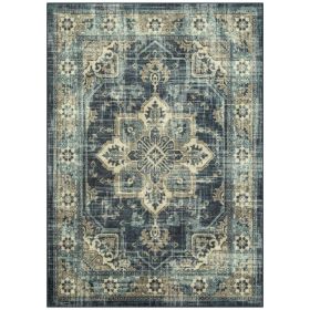 Distressed Vintage Blue Persian Indoor Area Rug, 4'x5'4'