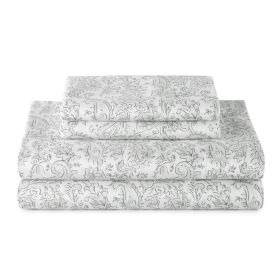 4-Piece 100% Cotton 400 Thread Count Paisley Taupe Performance Sheet Set, Queen