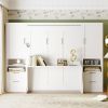 Queen Size Murphy Bed Wall Bed with Closet ,Drawers and Shelves,White(OLD SKU:LP000909AAK-1)