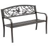 Brown Metal Garden Bench: 50" Patio Seating with Backrest & Armrests