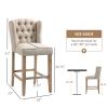 Counter Height Bar Stools Set of 2, 27" Inch Height Barstools with Nailhead-Trim, Tufted Back and Wood Legs, Beige