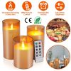 3Packs Flameless Candles Battery Operated Pillar Real Wax LED Glass Candle Warm White with Remote Control Timer