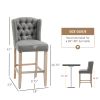 Counter Height Bar Stools Set of 2 27 Inch Nailhead-Trim Tufted Back Wood Legs Gray