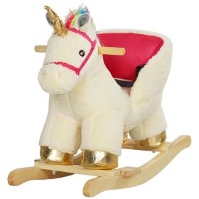 Kids Rocking Horse, Unicorn with Realistic Sound, Safety Belt & Wooden Base for 18-36 Months
