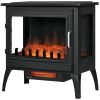 24" Black Free Standing Electric Fireplace, Electric Fireplace Heater with Realistic Fake Fire
