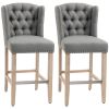 Counter Height Bar Stools Set of 2 27 Inch Nailhead-Trim Tufted Back Wood Legs Gray