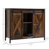 Rustic Brown Industrial Buffet Cabinet with Sliding Barn Doors Adjustable Shelves for Dining Room