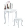 Kids Vanity Table and Chair Set, 2-in-1 Girls Vanity with Tri-Folding Mirror & 3-Color LED Lights, 1 Drawer