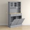 Kitchen Pantry Storage Cabinet with Charging Station, 2 Tilt Out Cabinets, Microwave Stand, Gray
