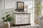 Farmhouse Style 6 Drawer Dresser Chest with Base Wooden Rustic Chest of Drawers, Storage Dresser Organizer for Bedroom, Living Room