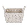 Medium White Woven Rope Decorative Storage Basket with Handles, 14.3 in x 11 in x 9 in