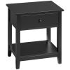 Compact Bedside Nightstand, Black, with Drawer, Shelf, for Bedroom, Living Room