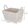 Medium White Woven Rope Decorative Storage Basket with Handles, 14.3 in x 11 in x 9 in