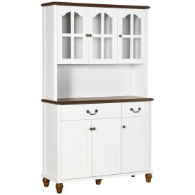 Kitchen Buffet with Hutch, Freestanding Pantry with 6 Doors, 2 Drawers and 3-Level Adjustable Shelves, White