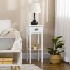 2-Tier Tall Side Table with Drawer, Narrow End Table for Space Saving, Slim Nightstand with Shelf Metal Knob for Living Room Hallway, White