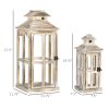 2 Pack 28"/20" Large Rustic Wooden Lantern Decorative, Indoor/Outdoor Lantern for Home Decor (No Glass), Natural