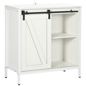 White Buffet Cabinet Farmhouse Sideboard Bar Kitchen Storage Adjustable Shelf Sliding Barn Door