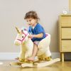 Kids Rocking Horse, Unicorn with Realistic Sound, Safety Belt & Wooden Base for 18-36 Months