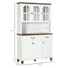 Kitchen Buffet with Hutch, Freestanding Pantry with 6 Doors, 2 Drawers and 3-Level Adjustable Shelves, White