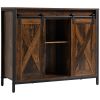 Rustic Brown Industrial Buffet Cabinet with Sliding Barn Doors Adjustable Shelves for Dining Room
