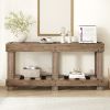 U_Style 62.9" Vintage Entryway Table - Fir Solid Wood with Natural Grain, 6 Reinforced Legs & 4.5" Thick Desktop
