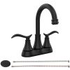 Bathroom Faucet Matt Black with Pop-up Drain & Supply Hoses 2-Handle 360 Degree c Swivel Spout Centerset 4 Inch Vanity Sink Faucet[Unable to ship on w