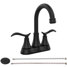Bathroom Faucet Matt Black with Pop-up Drain & Supply Hoses 2-Handle 360 Degree c Swivel Spout Centerset 4 Inch Vanity Sink Faucet[Unable to ship on w