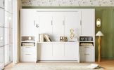 Queen Size Murphy Bed Wall Bed with Closet ,Drawers and Shelves,White(OLD SKU:LP000909AAK-1)