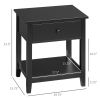 Compact Bedside Nightstand, Black, with Drawer, Shelf, for Bedroom, Living Room