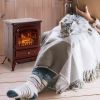 22" Electric Fireplace Heater, Freestanding Fire Place Stove with Realistic LED Flames and Logs, and Overheating Protection, 725W/1450W, Red