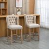 Counter Height Bar Stools Set of 2, 27" Inch Height Barstools with Nailhead-Trim, Tufted Back and Wood Legs, Beige