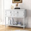 Retro Console Table with Storage, Narrow Entryway Table with 2 Drawers and 2 Door Cabinets, Long Sofa Table Behind Couch for Living Room, Foyer
