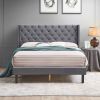 Upholstered Bed with Wings Design - Strong Wood Slat Support - Easy Assembly - Dark Gray Velvet;  Queen;  platform bed