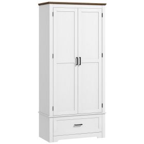69" Floor Cabinet, Kitchen Pantry Cabinet w/ 2 Doors, Drawer & Adjustable Shelves, Freestanding Storage for Dining Room, White