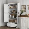 69" Floor Cabinet, Kitchen Pantry Cabinet w/ 2 Doors, Drawer & Adjustable Shelves, Freestanding Storage for Dining Room, White