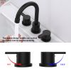 Widespread Bathroom Sink Faucet Matte Black 2 Handle 8 inch Lavatory Faucet 3 Hole 360° Swivel Spout Vanity Sink Basin Faucets with Pop Up Drain Assem