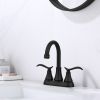 Bathroom Faucet Matt Black with Pop-up Drain & Supply Hoses 2-Handle 360 Degree c Swivel Spout Centerset 4 Inch Vanity Sink Faucet[Unable to ship on w