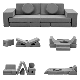 14-Piece Modular Kids Sofa Set All-Sponge Construction Grey Corduroy Free Combination Design