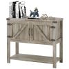 Farmhouse Double Door Coffee Bar Cabinet, Kitchen Cabinet with Bottom Shelf for Entryway, Living Room, Washed-out Gray