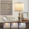 Vintage Table Lamp for Living Room Bedroom, 18.5" Farmhouse Bedside Lamps Nightstand Lamp Set of 2, Table Lamps with Oatmeal Linen Lamp Shades