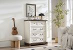 Farmhouse Style 5 Drawer Dresser Chest with Base Wooden Rustic Chest of Drawers, Storage Dresser Organizer for Bedroom, Living Room