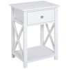 Modern Accent Table, Flat White, with Drawer, Shelf, for Bedroom, Living Room