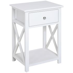 Modern Accent Table, Flat White, with Drawer, Shelf, for Bedroom, Living Room