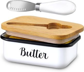 Butter Dish with Lid and Butter Curler Knife - Unbreakable Stainless Steel Keeper Container with Double Silicone Sealing, for Kitchen Farmhouse Decor