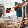 Electric Fireplace Heater White with Realistic LED Log Flames Overheating Safety 750/1500W
