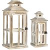 2 Pack 28"/20" Large Rustic Wooden Lantern Decorative, Indoor/Outdoor Lantern for Home Decor (No Glass), Natural