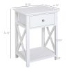 Modern Accent Table, Flat White, with Drawer, Shelf, for Bedroom, Living Room