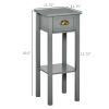2-Tier Tall Side Table, Night Stand Narrow Accent Table with Drawer & Bottom Shelf for Space Saving, for Living Room or Bedroom, Gray